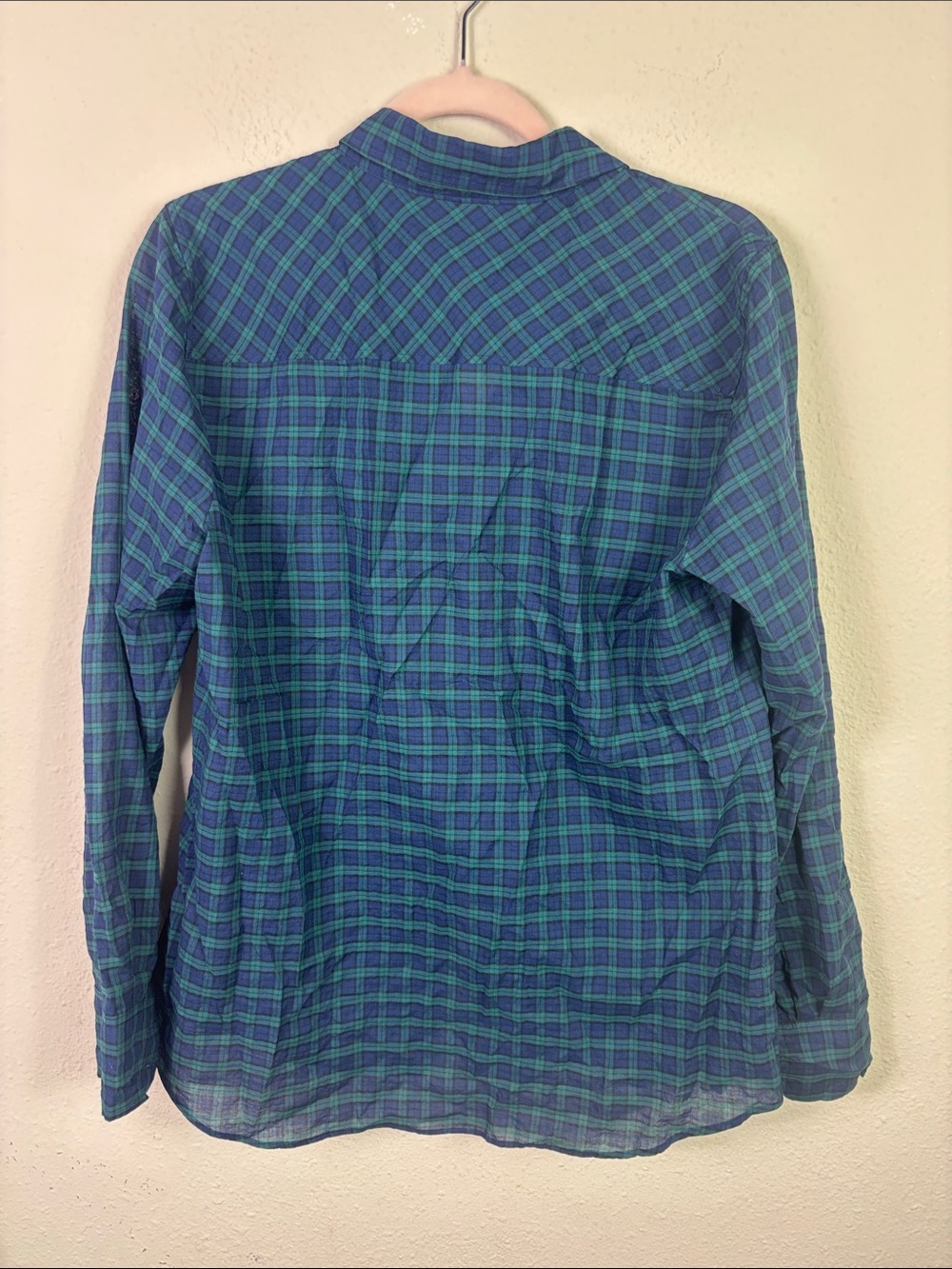 J. Crew Boy Shirt Button Down Long Sleeve Navy Blue Green Plaid Sz 10 - Picture 4 of 11